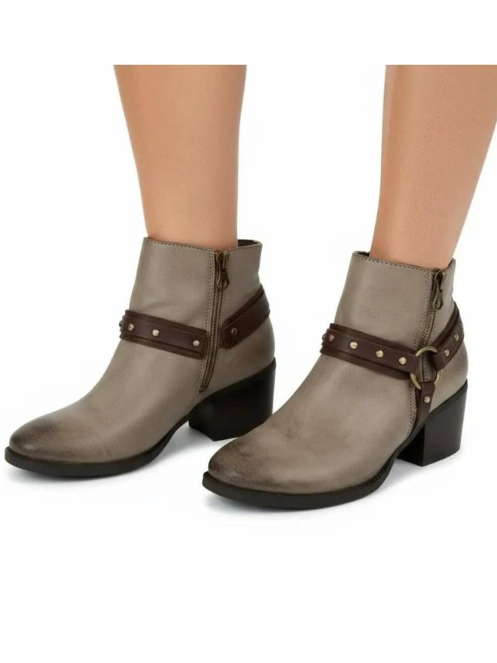 Sonoma Women's Carolyn Stone Studded Double Zipper Biker Ankle Boots Size 8